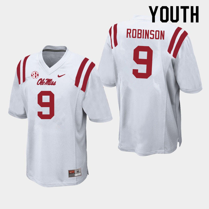 Youth #9 Jaylon Robinson Ole Miss Rebels College Football Jerseys Sale-White - Click Image to Close